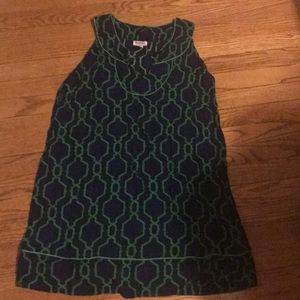 Navy and green classic print shift dress